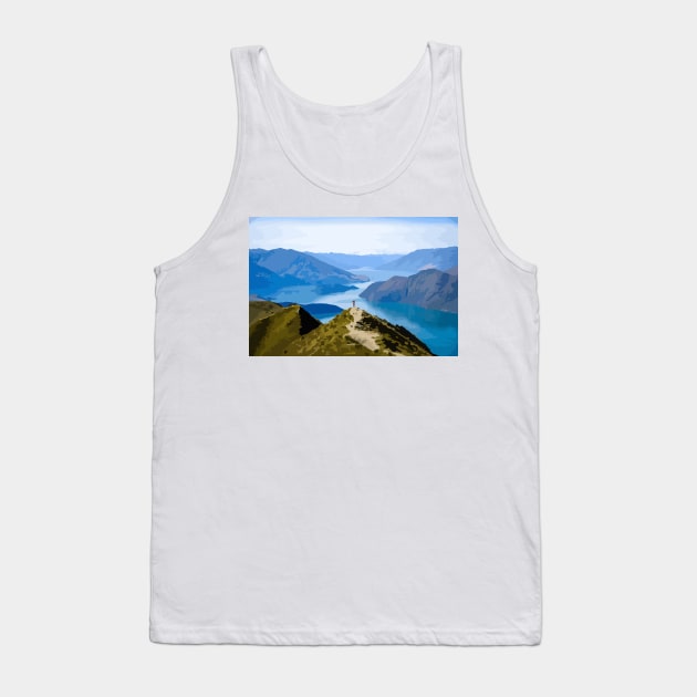 Roy's Peak Track Wanaka New Zealand Digital Painting Tank Top by gktb